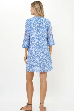 Oliphant 3/4 Sleeve Pintuck Short- Cypress Blue