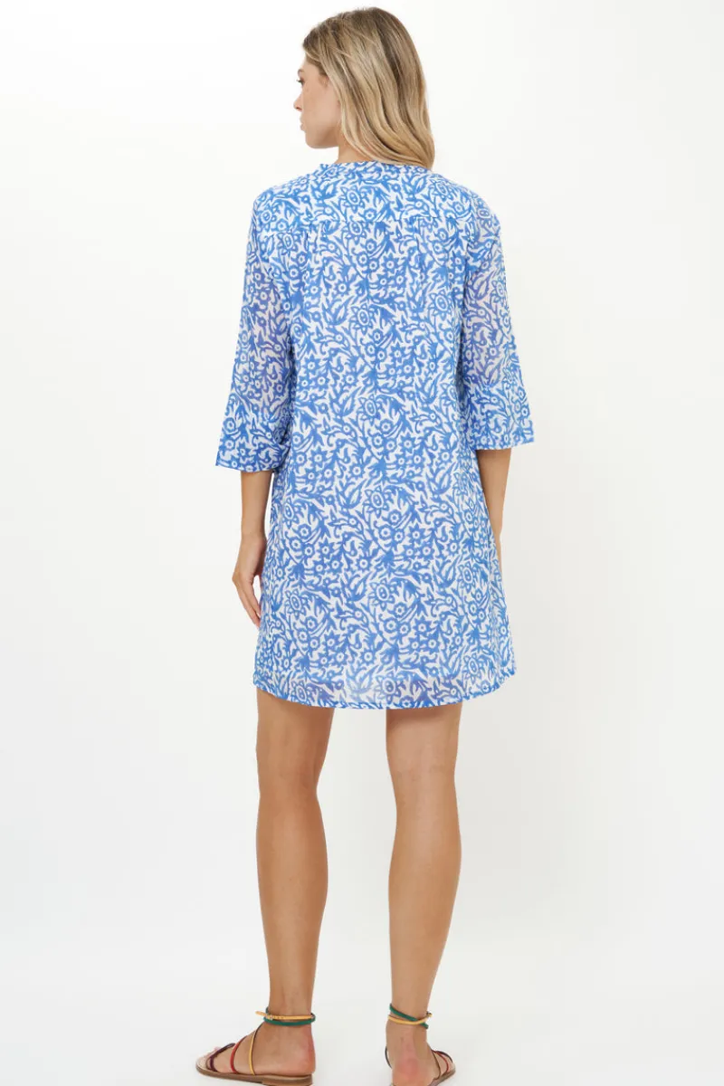 Oliphant 3/4 Sleeve Pintuck Short- Cypress Blue