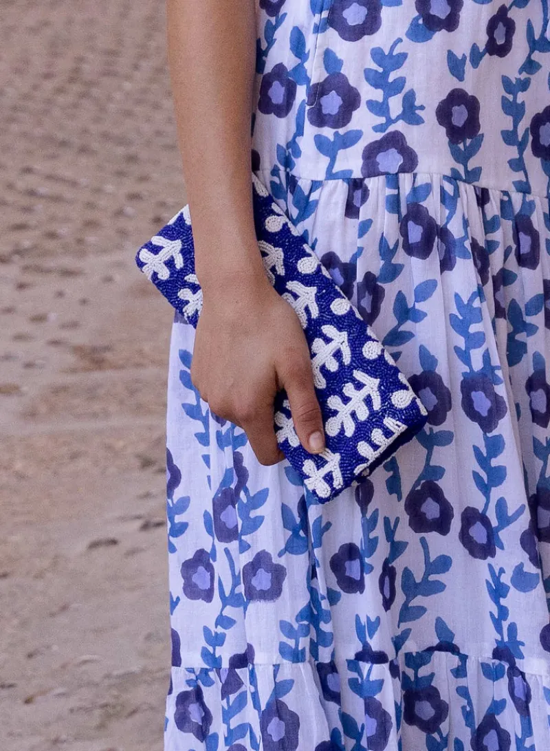 Oliphant Beaded Clutch- Fern Navy White