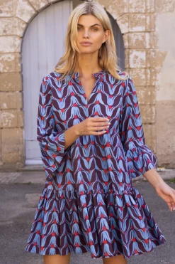 Oliphant Bell Sleeve Tiered Mini- Tulip Red