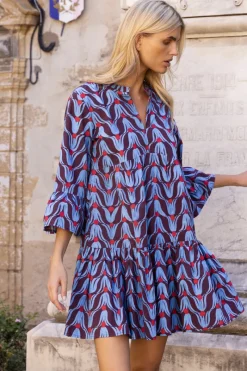 Oliphant Bell Sleeve Tiered Mini- Tulip Red