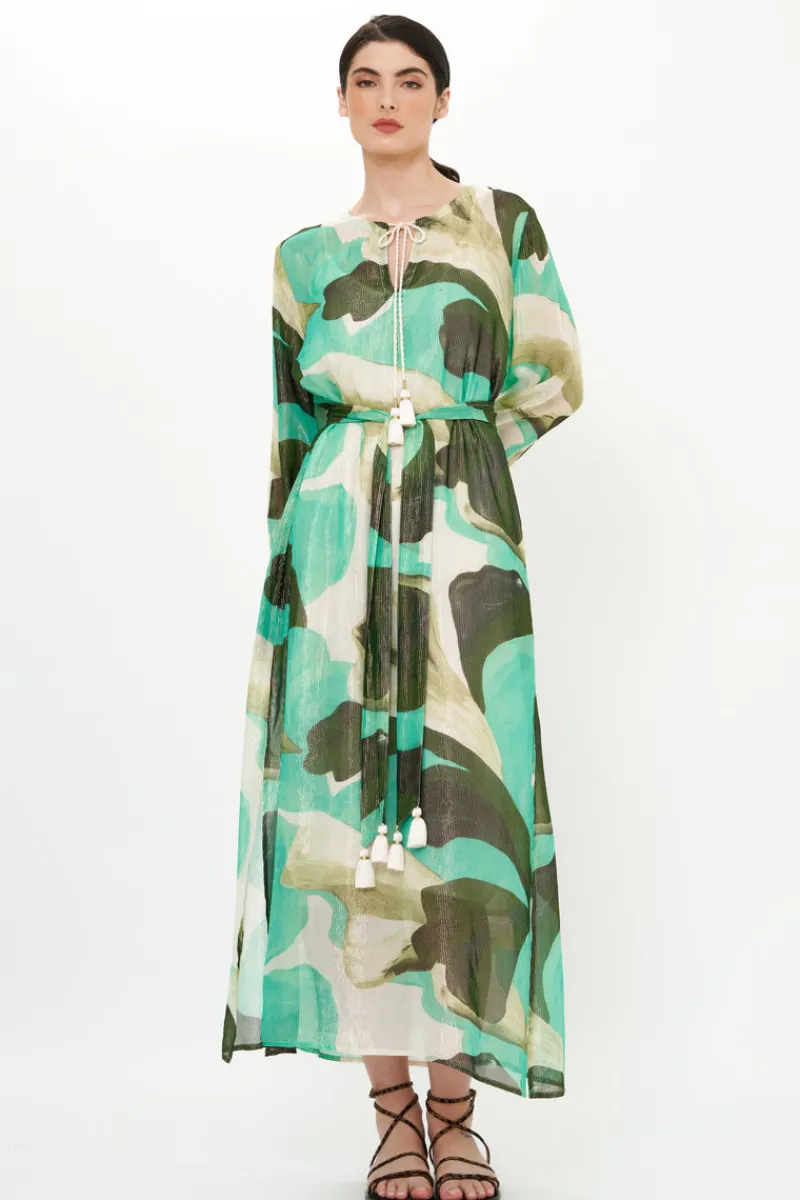 Oliphant Belted Long Sleeve Shift Maxi- Ginkgo Green