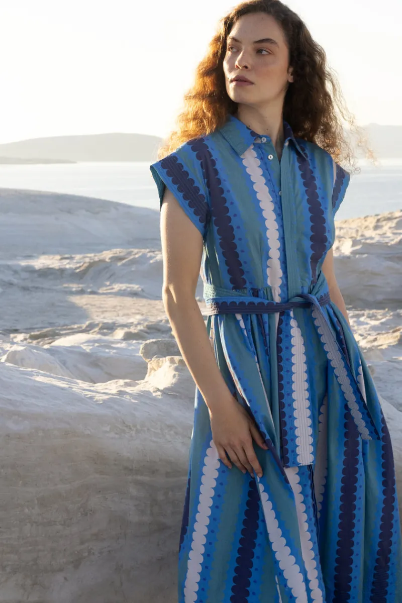 Oliphant Belted Shirt Dress- Meko Blue