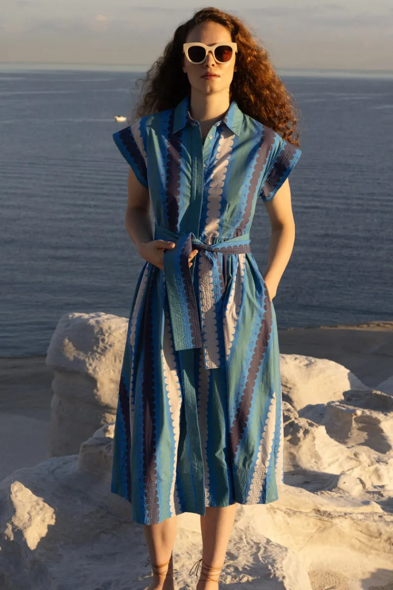 Oliphant Belted Shirt Dress- Meko Blue