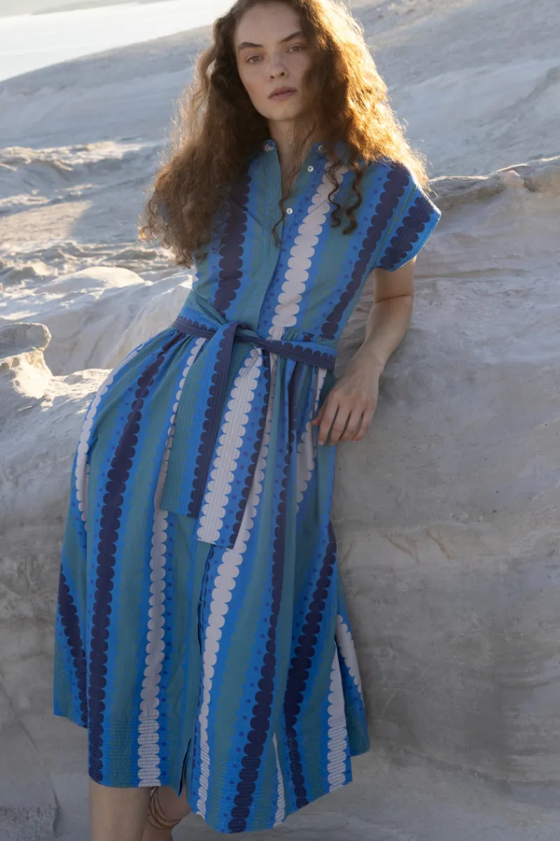 Oliphant Belted Shirt Dress- Meko Blue