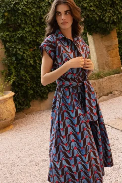 Oliphant Belted Shirt Dress Midi- Tulip Red