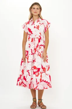 Oliphant Belted Shirt Dress- Orchid Red