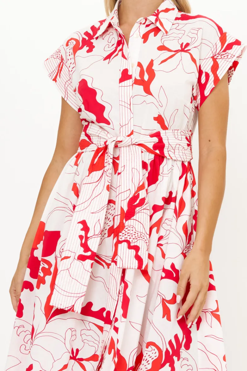 Oliphant Belted Shirt Dress- Orchid Red