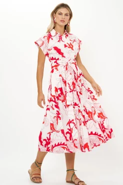 Oliphant Belted Shirt Dress- Orchid Red