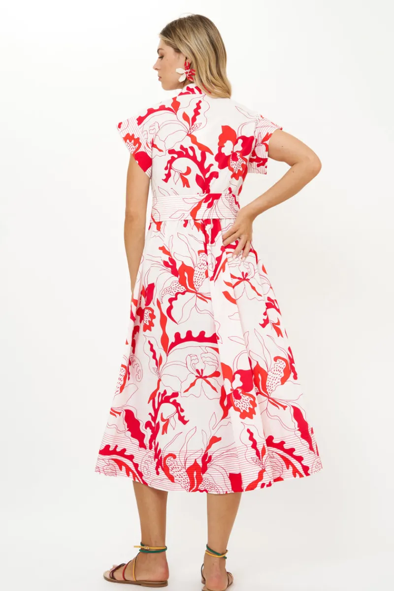 Oliphant Belted Shirt Dress- Orchid Red
