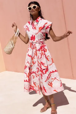 Oliphant Belted Shirt Dress- Orchid Red