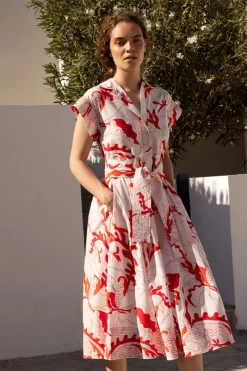 Oliphant Belted Shirt Dress- Orchid Red