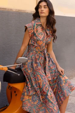 Oliphant Belted Shirt Dress- Persia Aqua