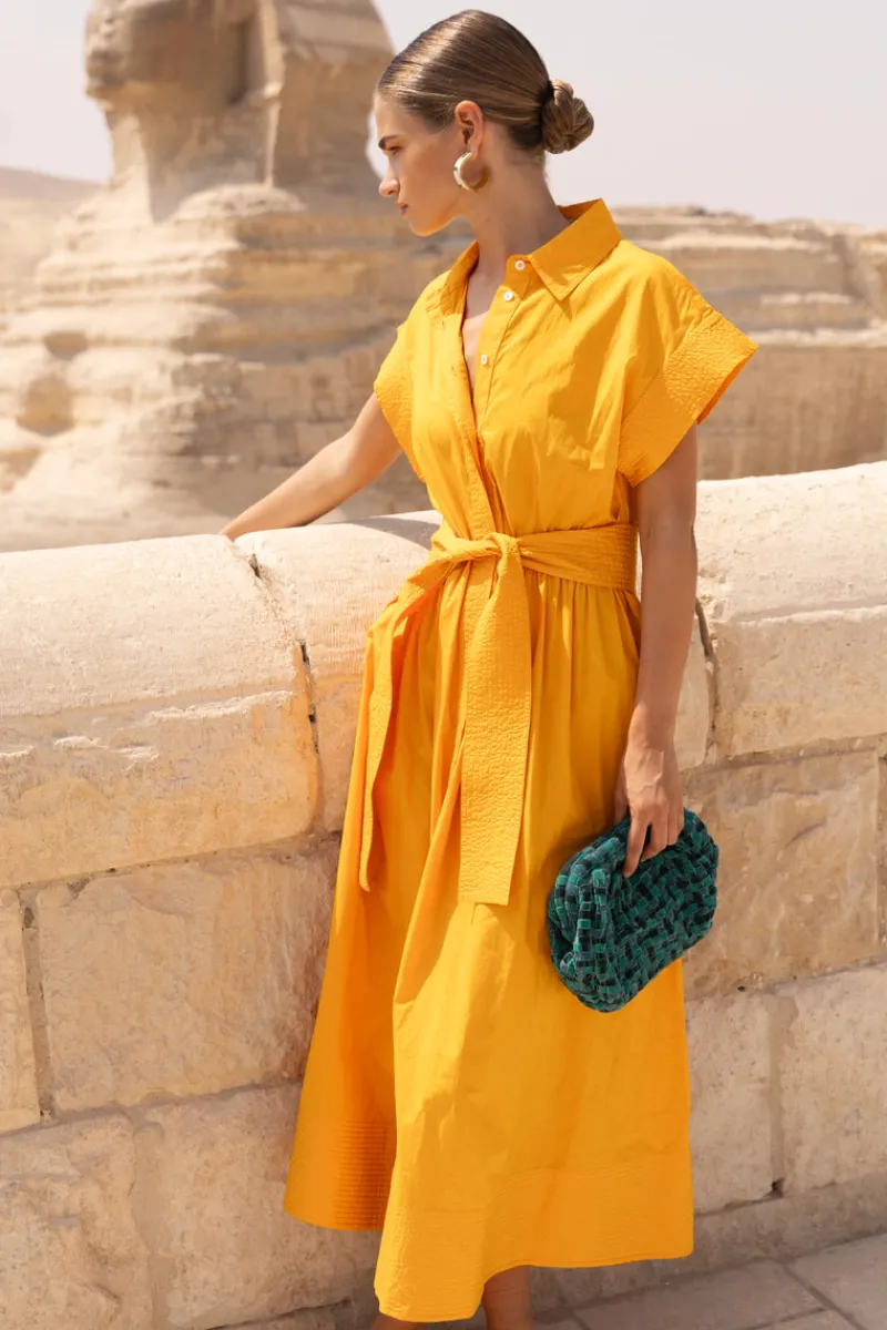 Oliphant Belted Shirt Dress- Tuki Marigold