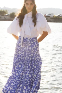 Oliphant Button Front Skirt- Eclipse Blue