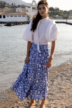 Oliphant Button Front Skirt- Eclipse Blue