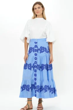 Oliphant Button Front Skirt- Tangier Blue