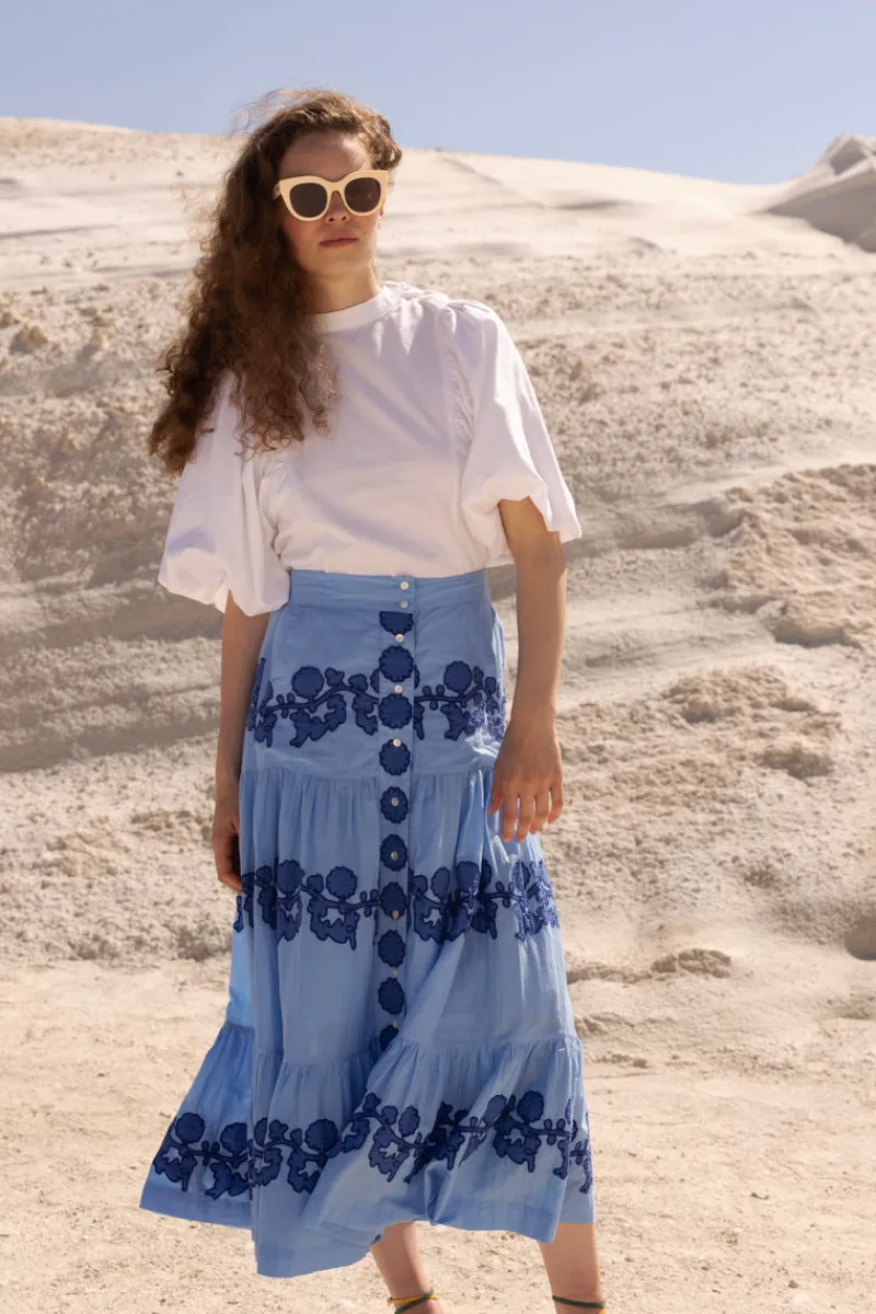 Oliphant Button Front Skirt- Tangier Blue