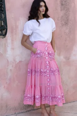 Oliphant Button Front Skirt- Tangier Pink