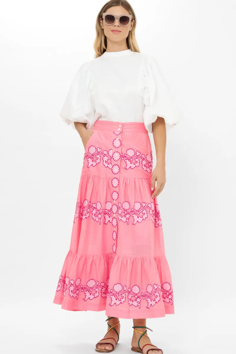 Oliphant Button Front Skirt- Tangier Pink