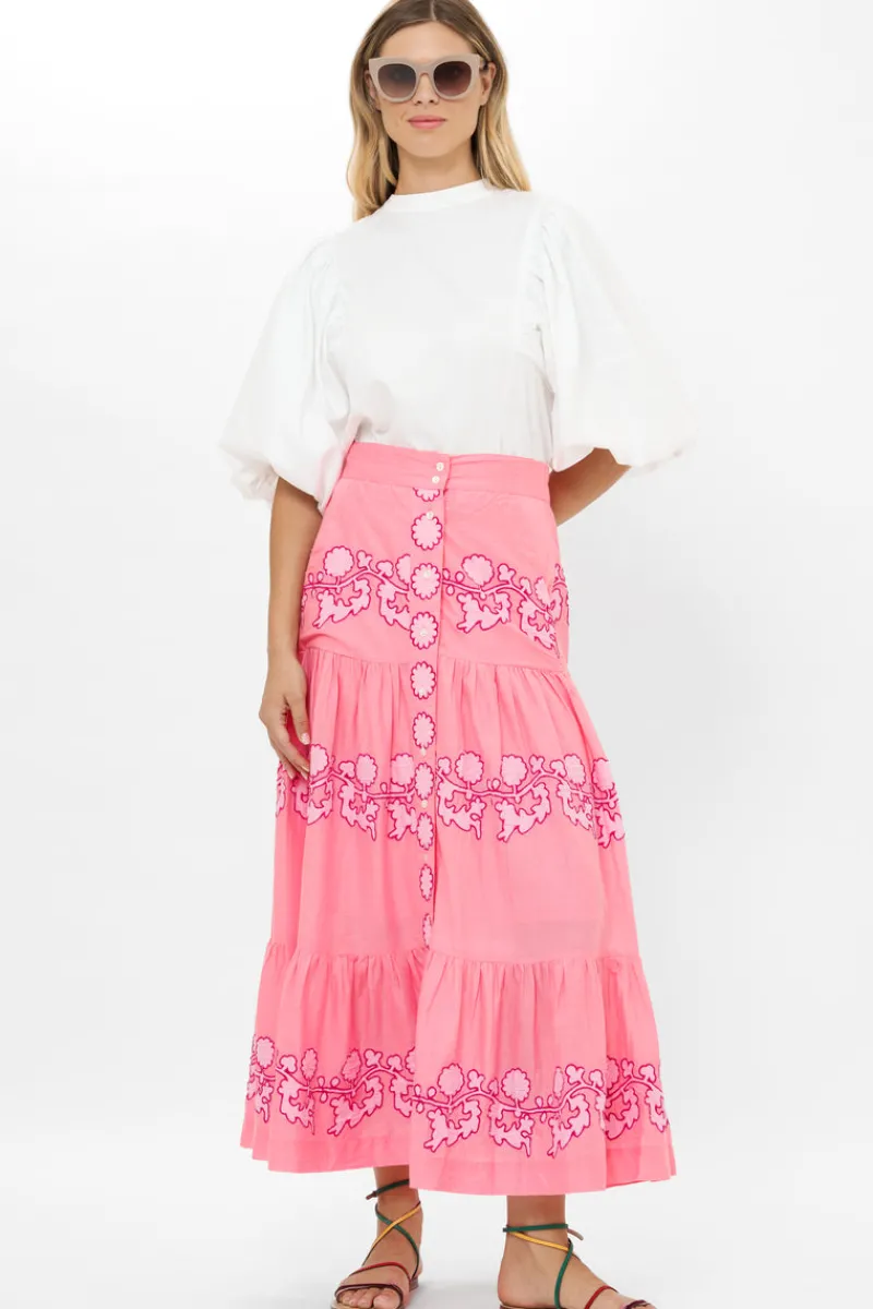 Oliphant Button Front Skirt- Tangier Pink