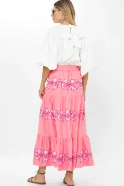 Oliphant Button Front Skirt- Tangier Pink