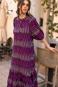 Oliphant Button Puff Midi- Ikat Purple
