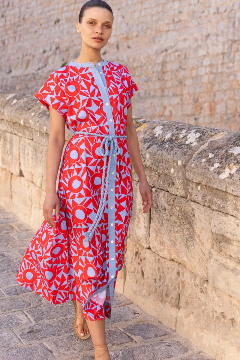 Oliphant Cap Sleeve Shirt Dress Midi- Eclipse Red
