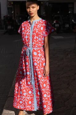 Oliphant Cap Sleeve Shirt Dress Midi- Eclipse Red