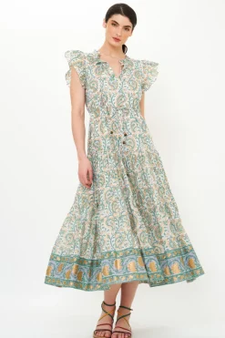 Oliphant Cinched Flirty Midi- Marseille Green