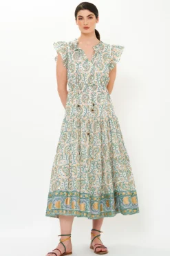 Oliphant Cinched Flirty Midi- Marseille Green