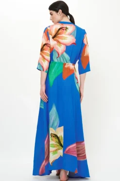 Oliphant Cinched Shirt Dress Maxi- Hibiscus Blue