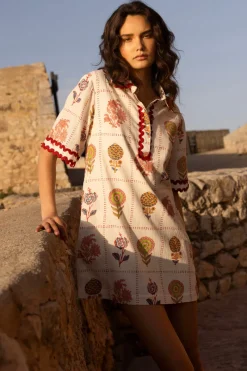 Oliphant Collared Shirt Dress Mini- Taormina Cream