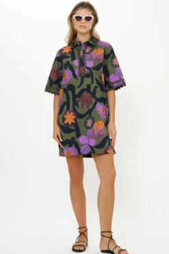 Oliphant Collared Shirt Dress Mini- Bergen Olive