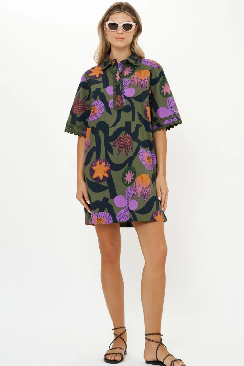 Oliphant Collared Shirt Dress Mini- Bergen Olive
