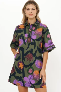 Oliphant Collared Shirt Dress Mini- Bergen Olive