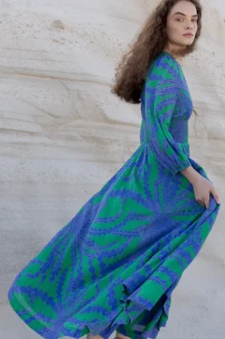 Oliphant Crew Neck Smocked Waist Maxi- Thistle Green