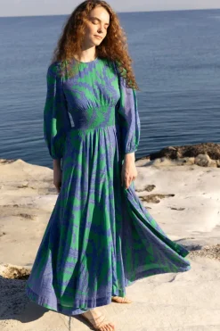 Oliphant Crew Neck Smocked Waist Maxi- Thistle Green