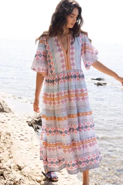 Oliphant Flirty V-Neck Maxi- Casablanca Multi