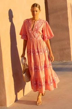 Oliphant Flirty V-Neck Maxi- Tangier Pink