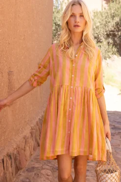 Oliphant Long Sleeve Shirt Dress Mini- Cabana Coral