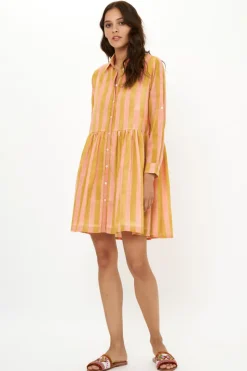 Oliphant Long Sleeve Shirt Dress Mini- Cabana Coral