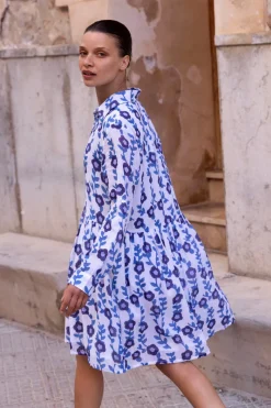 Oliphant Long Sleeve Shirt Dress Mini- Toscana Blue