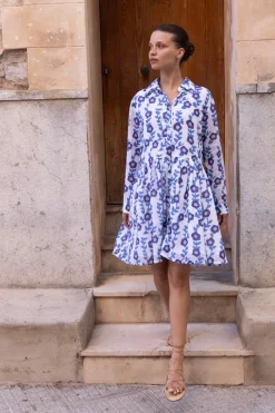 Oliphant Long Sleeve Shirt Dress Mini- Toscana Blue