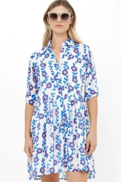 Oliphant Long Sleeve Shirt Dress Mini- Toscana Blue