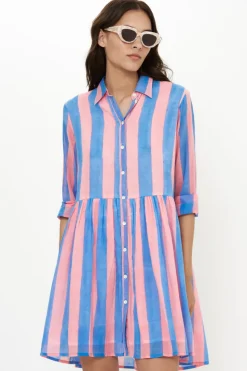Oliphant Long Sleeve Shirt Dress Mini- Cabana Pink