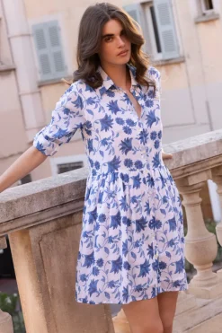 Oliphant Long Sleeve Shirt Dress Mini- Marion Blue