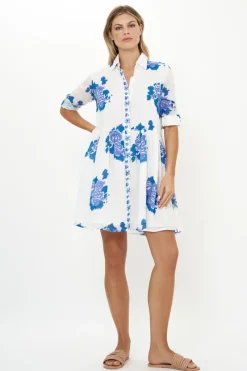 Oliphant Long Sleeve Shirt Dress Mini- Portofino Blue