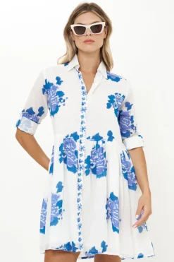Oliphant Long Sleeve Shirt Dress Mini- Portofino Blue