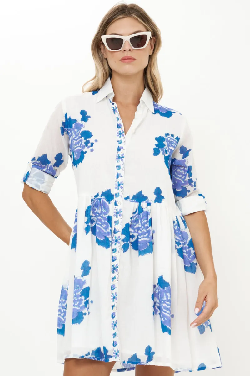 Oliphant Long Sleeve Shirt Dress Mini- Portofino Blue